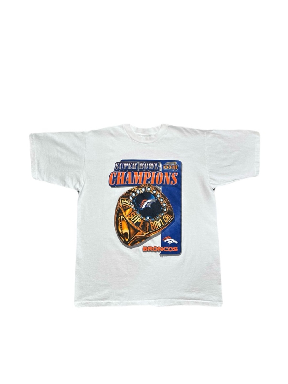 Vintage 1999 Denver Broncos T-Shirt White Super Bowl XXXIII Single Stitched USA